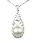 White freshwater pearl pendant wholesale, sterling silver, 11-12mm