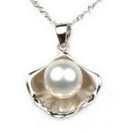 Oyster freshwater pearl pendant on sale, 925 silver, 9-10mm