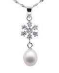Snowflake freshwater pearl pendant on sale, 925 silver, 7-8mm