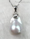 White big baroque nucleated fireball pearl pendant on sale, 13-15mm