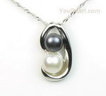 White & black freshwater pearl pendant, sterling silver, 7-8mm wholesale