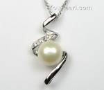 White freshwater pearl pendant wholesale, sterling silver, 9-10mm