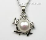925 silver white freshwater pearl pendant wholesale, 8-9mm
