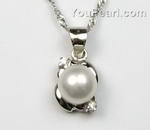 White freshwater pearl pendant wholesale, sterling silver, 6-7mm