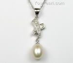 925 silver white teardrop freshwater pearl pendant wholesale, 7-8mm