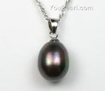 925 silver black freshwater pearl pendant wholesale, 9-10mm