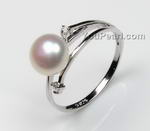 7-8mm 925 silver freshwater white pearl ring online wholesale, US size 6.5