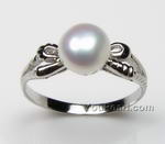 7-8mm white fresh water pearl ring of 925 silver on sale, US size 7
