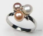 5-6mm multicolour fresh water pearl ring factory direct buy, 925 silver, US size 8