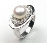 9-10mm white freshwater pearl ring wholesale, sterling silver, US size 8.5