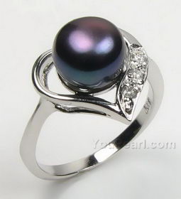 7-8mm 925 silver heart black pearl ring discounted sale, US size 7
