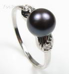 6-7mm 925 silver black pearl ring discounted sale, US size 6.5