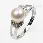 7-8mm sterling fresh water white pearl ring online for sale, US size 6