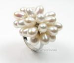 White fresh water pearl ring on sale, cluster of 6-7mm rice pearls