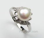 8-9mm 925 silver freshwater pearl ring wholesale, US size 7.5