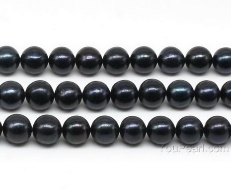 10-11mm off round freshwater black pearl strands wholesale