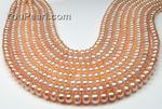 6-7mm button shape pink fresh water pearl strands wholesale