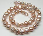 8-11mm center-drilled pink freshwater nugget pearl strands wholesale, A+