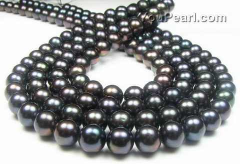9.5-10.5mm black round fresh water pearl strand direct buy, AA