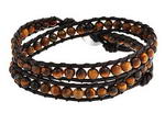 Tiger eye gemstone bead long leather wrap bracelet on sale, 16 inches