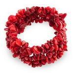 Red coral multi-strand stretchy chip gemstone bracelet wholesale