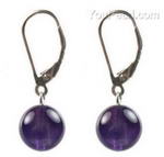 Amethyst quartz leverback gemstone drop earrings on sale, 10mm round