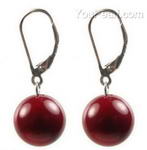 Red coral leverback gem stone drop earrings on sale, 12mm round