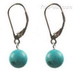 Turquoise lever back drop earrings manufacturer direct sale, 8mm round
