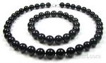 Black onyx gem stone necklace jewelry set on sale, 10mm round