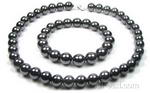 Hematite black gem necklace & bracelet set for sale, 10mm round