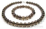 Smoky quartz gem stone necklace & bracelet set buy bulk, 10mm round
