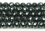 Hematite, 8mm round faceted, natural black gem bead strand for sale