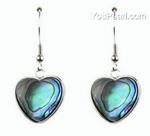 Paua/abalone heart shell earrings buy buck online, 15x15mm