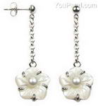 White mother of pearl shell flower stud earrings wholesale