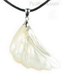 White MOP shell feather pendant on sale, 25x40mm
