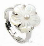 White mother of pearl shell flower ring on sale