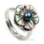 Tahitian gray shell flower ring wholesale online