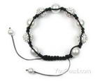 Round white shell pearl shamballa crystal ball bracelet on sale, 12mm