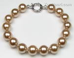 Round bronze shell pearl bracelet bulk whole sale, 10mm