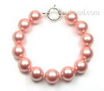 Pink round shell pearl bracelet discounted sale, 12mm
