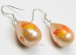 SPE102 925 silver hand printed butterfly flower shell pearl earrings wholesale