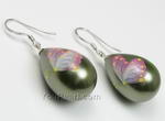 SPE104 925 silver hand printed butterfly flower shell pearl earrings wholesale