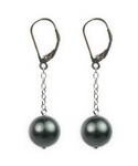 8mm peacock black round shell pearl sterling silver leverback earrings