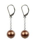 8mm coffee round shell pearl sterling silver leverback earrings
