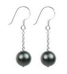10mm peacock black round shell pearl drop earrings on sale, 925 silver