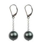 10mm peacock black round shell pearl eurowire earrings, 925 silver