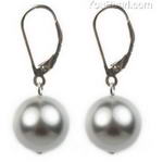 12mm light gray round shell pearl silver lever back earrings wholesale