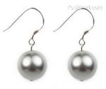 12mm light gray round shell pearl silver earrings wholesale