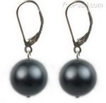 12mm dark gray round shell pearl 925 silver leverback earrings on sale