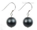 12mm dark gray round shell pearl 925 silver earrings on sale